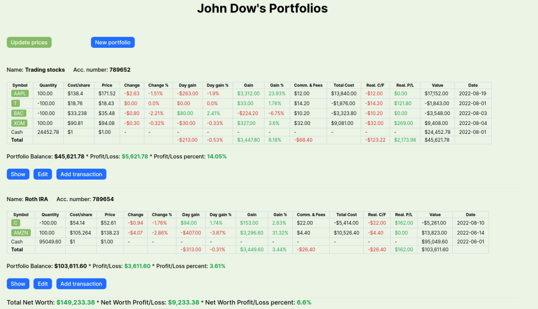 Portfolio page